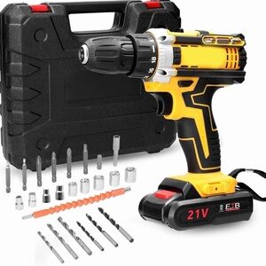 Yellow and Black Cordless Drill Set